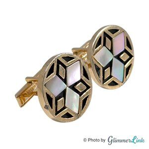 VTG Round Mother of Pearl Shell Six Pointed Star Whale Back Gold Tone Cufflinks